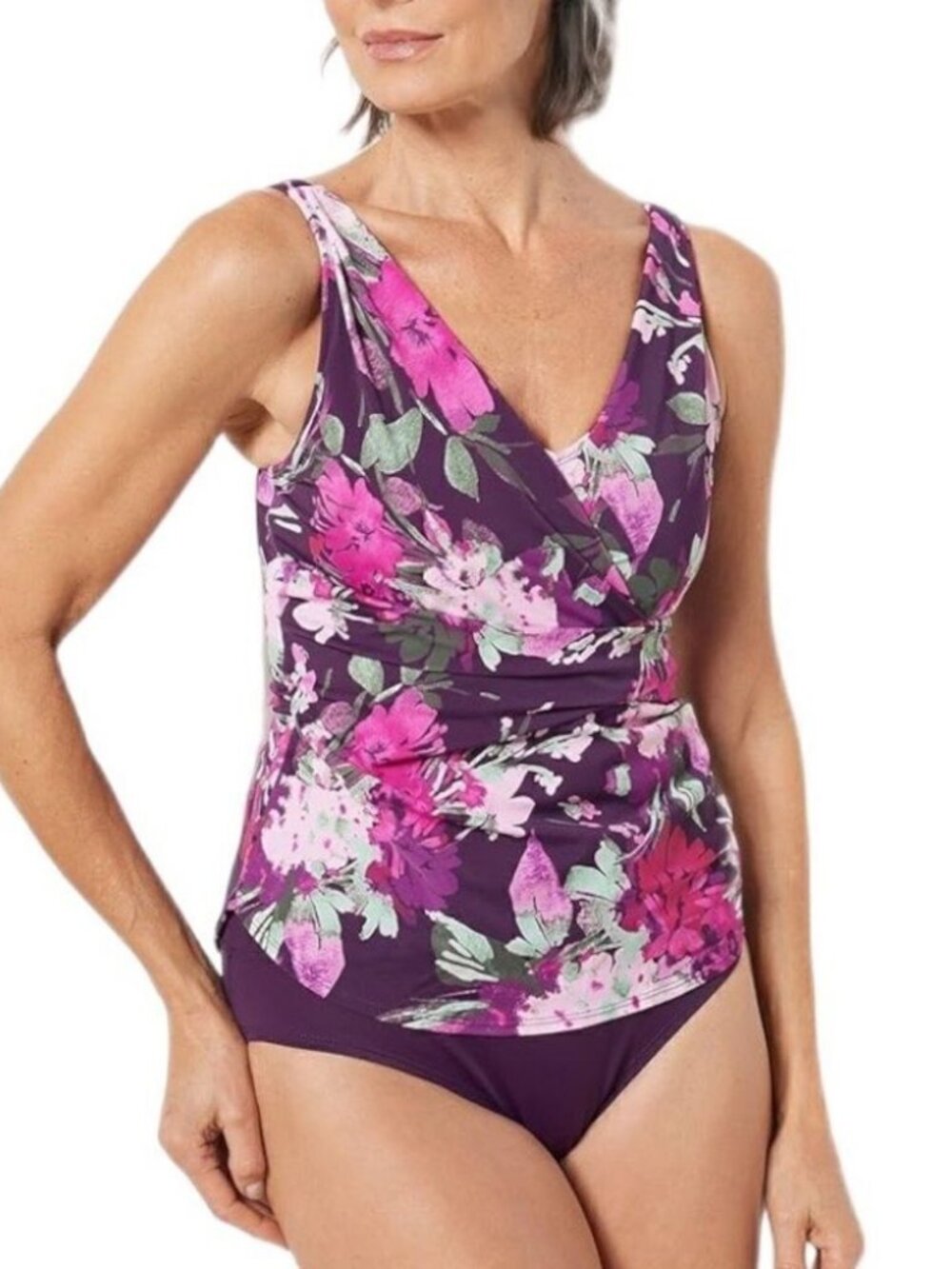 Denim & Co. Beach V-Neck Tankini with Brief